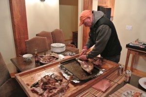 Trevor and I finish cutting the lamb up.