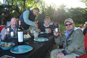 Enjoying our wine at lunch in Patagonia.