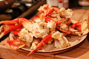Cooked crab individual legs.