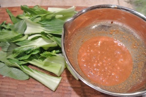 Cut your bok choy and make the sauce