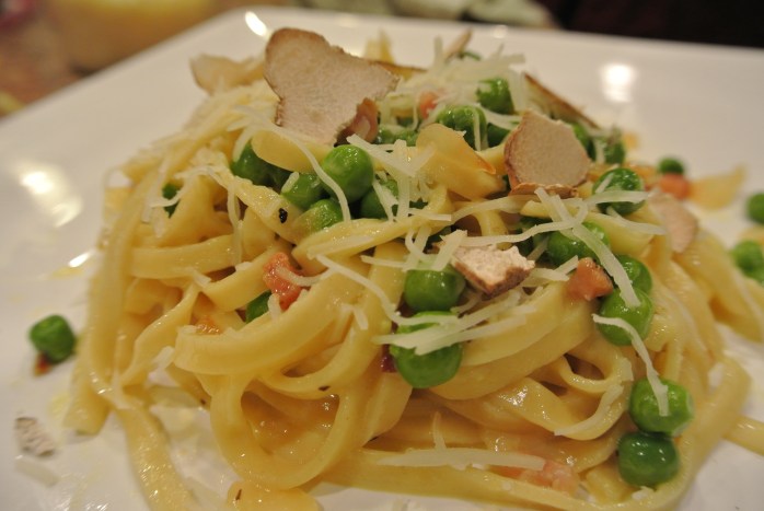 Pasta Carbonara with Wild Boar Bacon and White Truffle