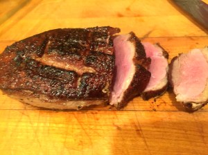 Cut the meat and admire the perfect medium rare temperature 